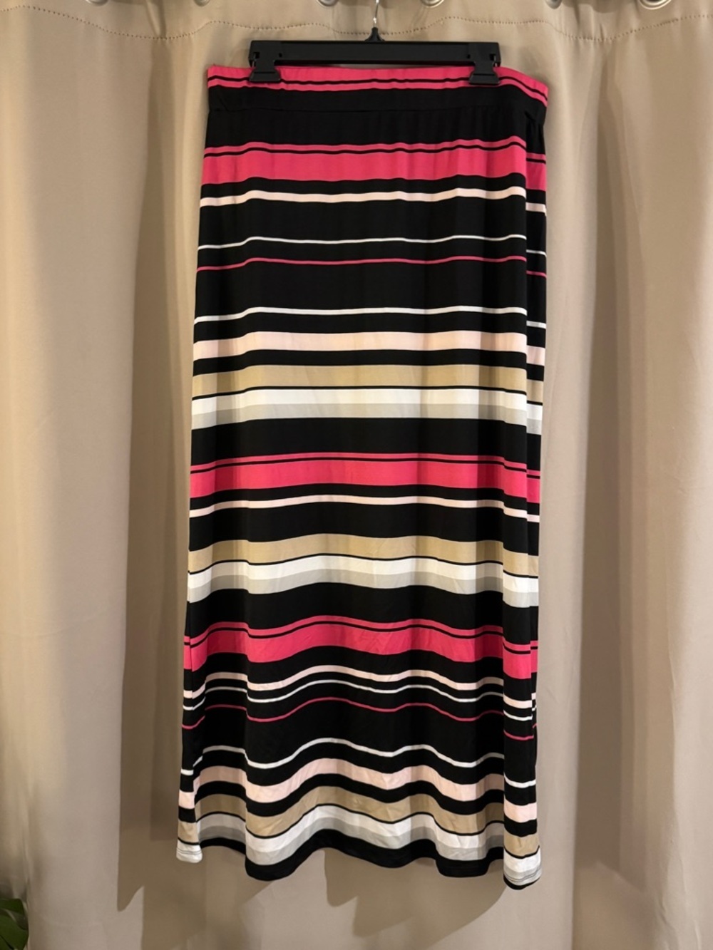 Women's Linda Matthew’s Striped Maxi Skirt - Black, Pink & Cream